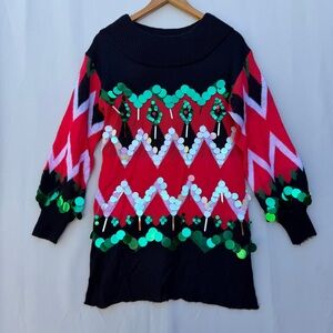 Cute “Ugly” Holiday Sweater with‎ Sequins & Festive Zigzag Pattern -Sz small